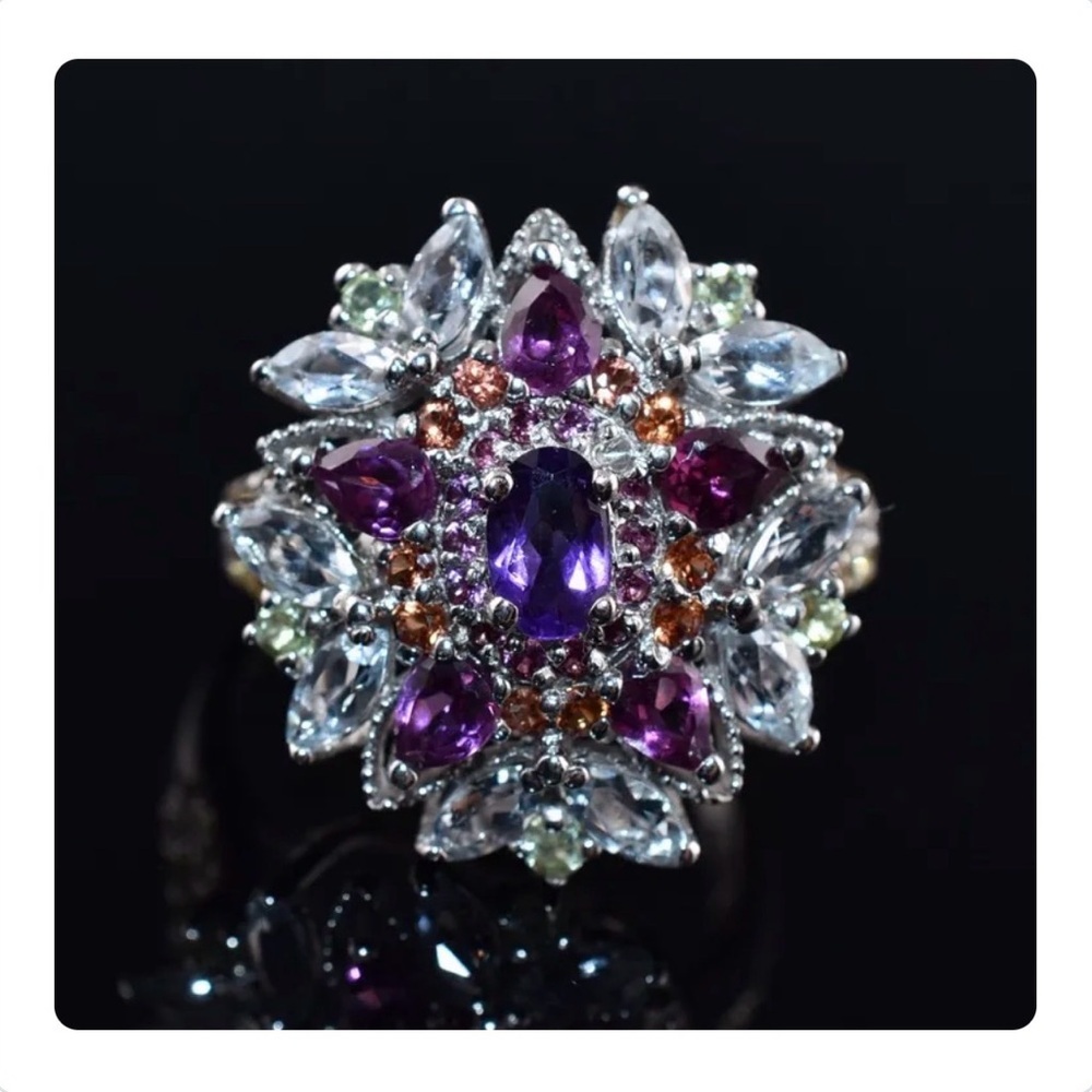 Amethyst, Aquamarine, Peridot, Rhodolite Garnet & Sapphire Ring